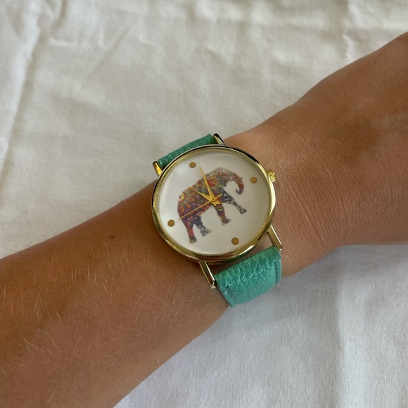 Teal Green and Multicolor Elephant Gold Watch